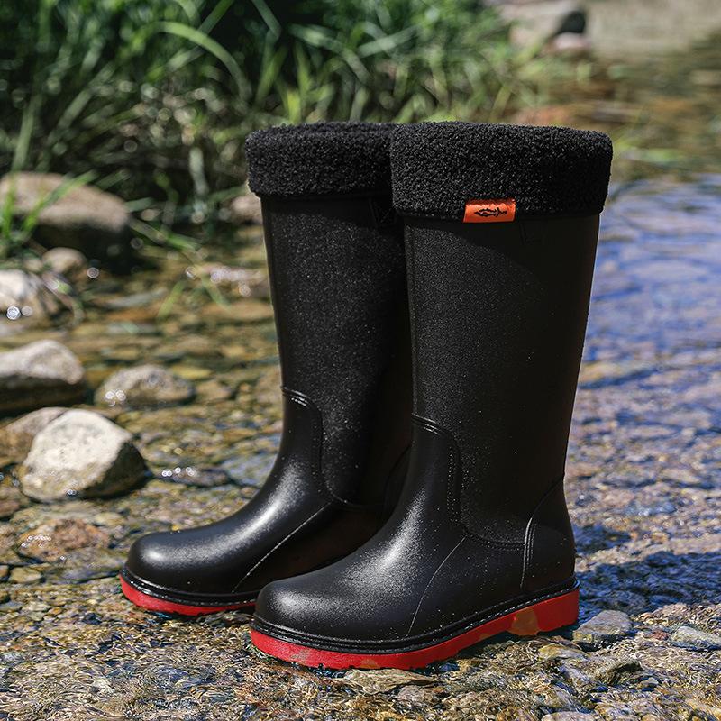 Rain shoes men's long tube medium tube waterproof water shoes rain boots wear-resistant thickened adult fashion velvet student rubber shoes