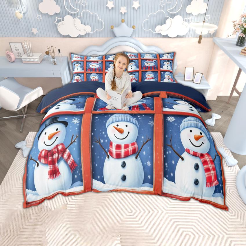 Homewish Girls Boys Christmas Duvet Cover Set, Kawaii Snowman Santa Claus Bedding Set, New  Theme Quilt Cover Set