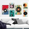 Retro Vinyl Record Print Mid Century Music Minimal Pastel DIY Sticky Poster Fancy Wall Sticker for Living Room Bar Decoration