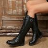 High Women’s Lace-Up Over-the-Knee Strappy Rider Boots with Belt Buckle, Petite to Plus Size 43.