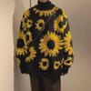 Men's Retro Japanese Chrysanthemum Jacquard Sweater - Cozy Autumn Round Neck Pullover