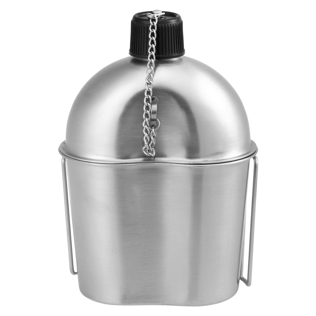 Tragbare Edelstahl-Militärfeldflasche mit Tassenset für Outdoor-Camping, Wandern, Rucksackreisen, Picknick, Survival