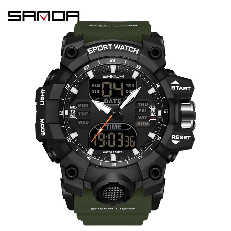 SANDA Women's Trendy LED Dual Display Waterproof Watch with Hourly Chime