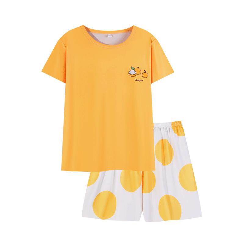 Ins Simple Small Fresh Orange Pajamas Summer Women's Crew Neck Short-sleeved Shorts Loungewear Women's Suit Can Be Worn Outside