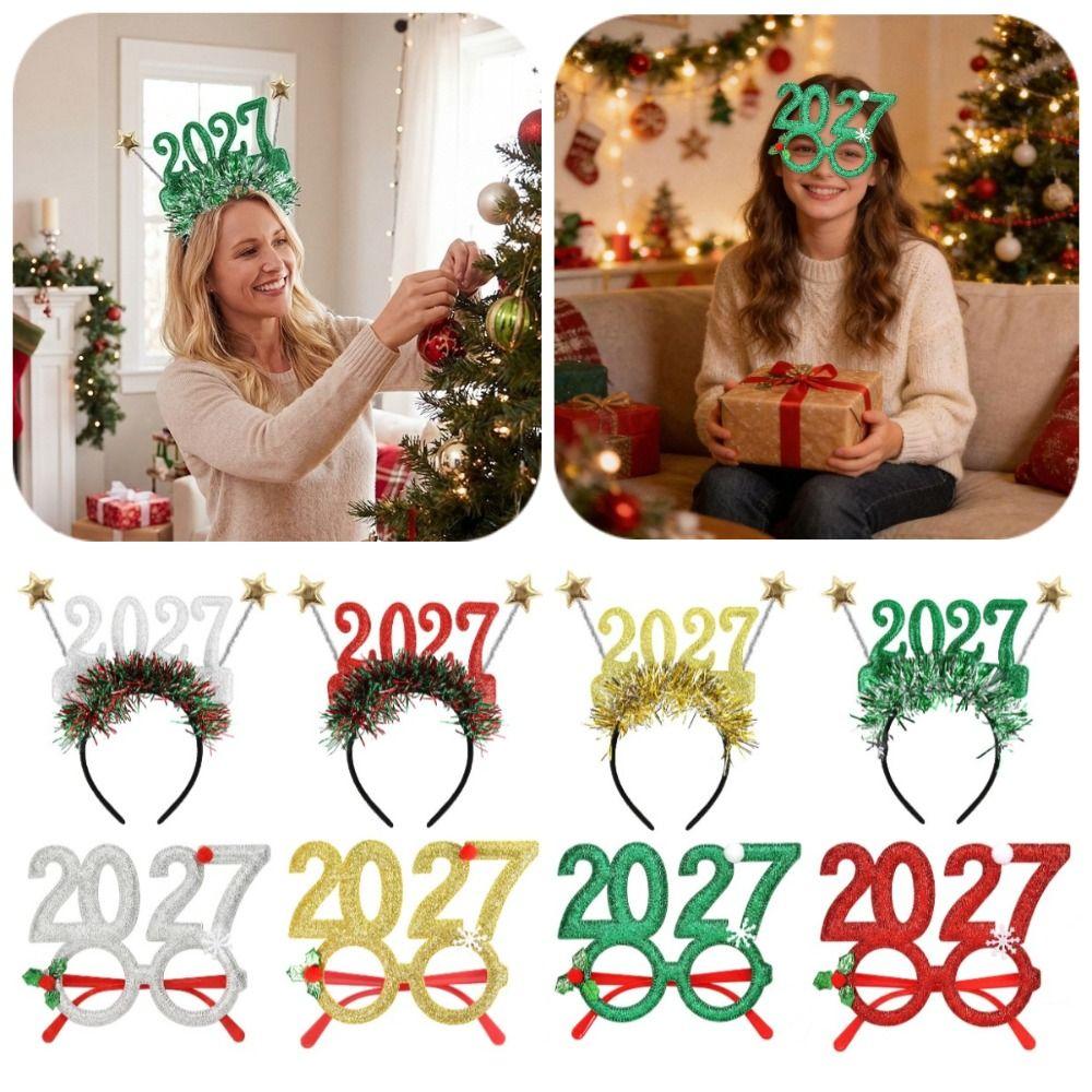 Sweet 2027 Happy New Year Headband Sequin Glitter Hair Hoop Christmas Headpiece Party Decoration