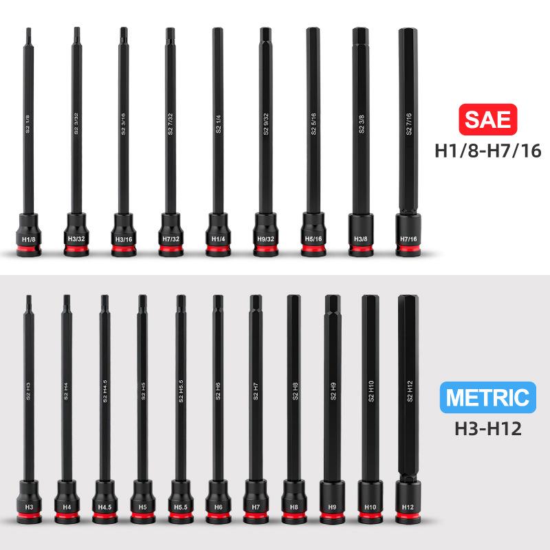 20-Piece 3/8 Extended Metric & Imperial Hex Socket Screwdriver Set with Mid-Fly Internal Hex Bits & Wrench Tools