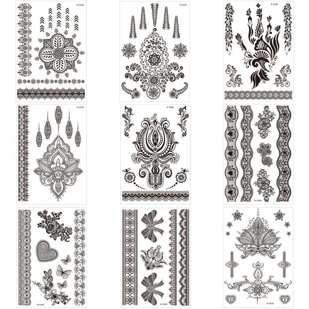 Lace Fake Tattoo Henna Tattoo Stickers Black Mehndi Stickers Body Art Sticker Finger Hand