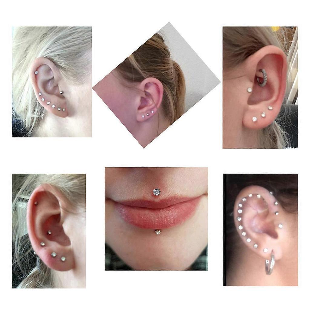 4 Pair 16 Gauge Lip Larbet Stud Piercing Bars Set 8mm Silver Stainless Steel Tragus Helix Piercing Jewellery