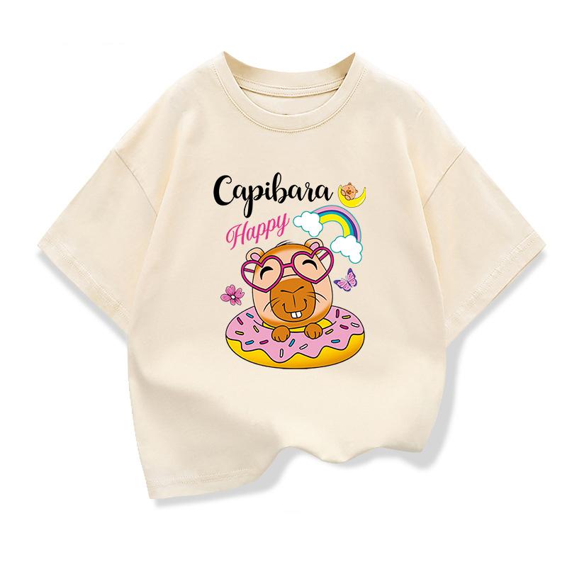 Summer New Trend Capybara Printing Cute Childrens ShortSleeved TShirt Cute Comfortable Versatile Boy and Girl TShirt