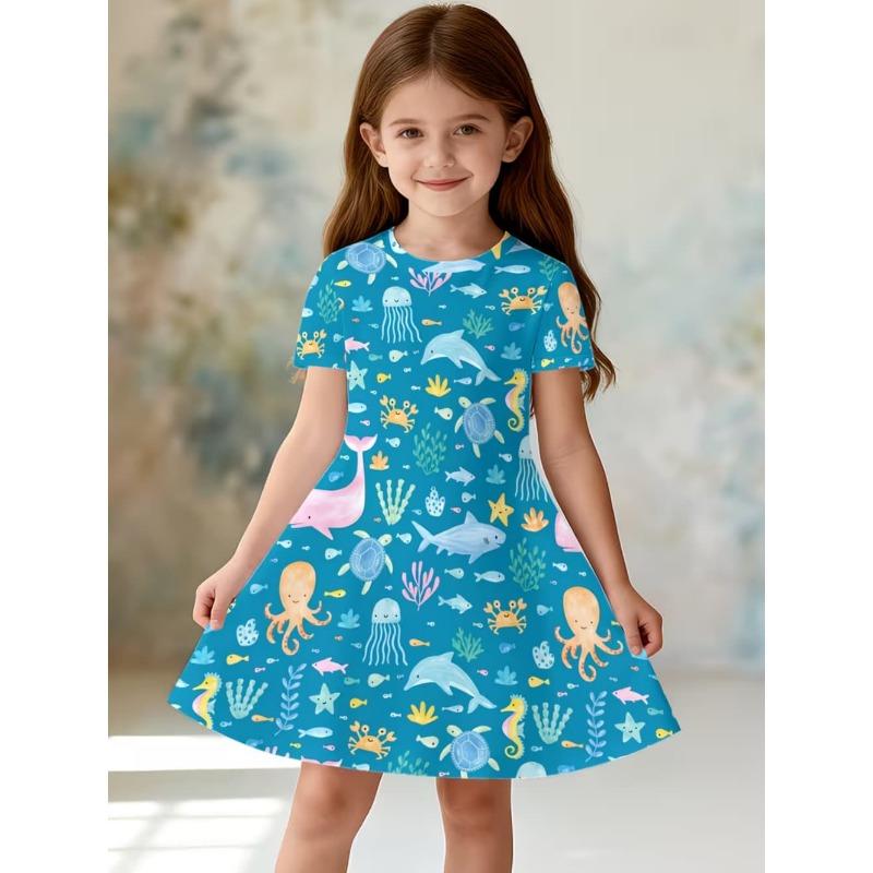 Girl Clothes Cute Cartoon Graphic Printed Girls' Princess Dress Summer Casual