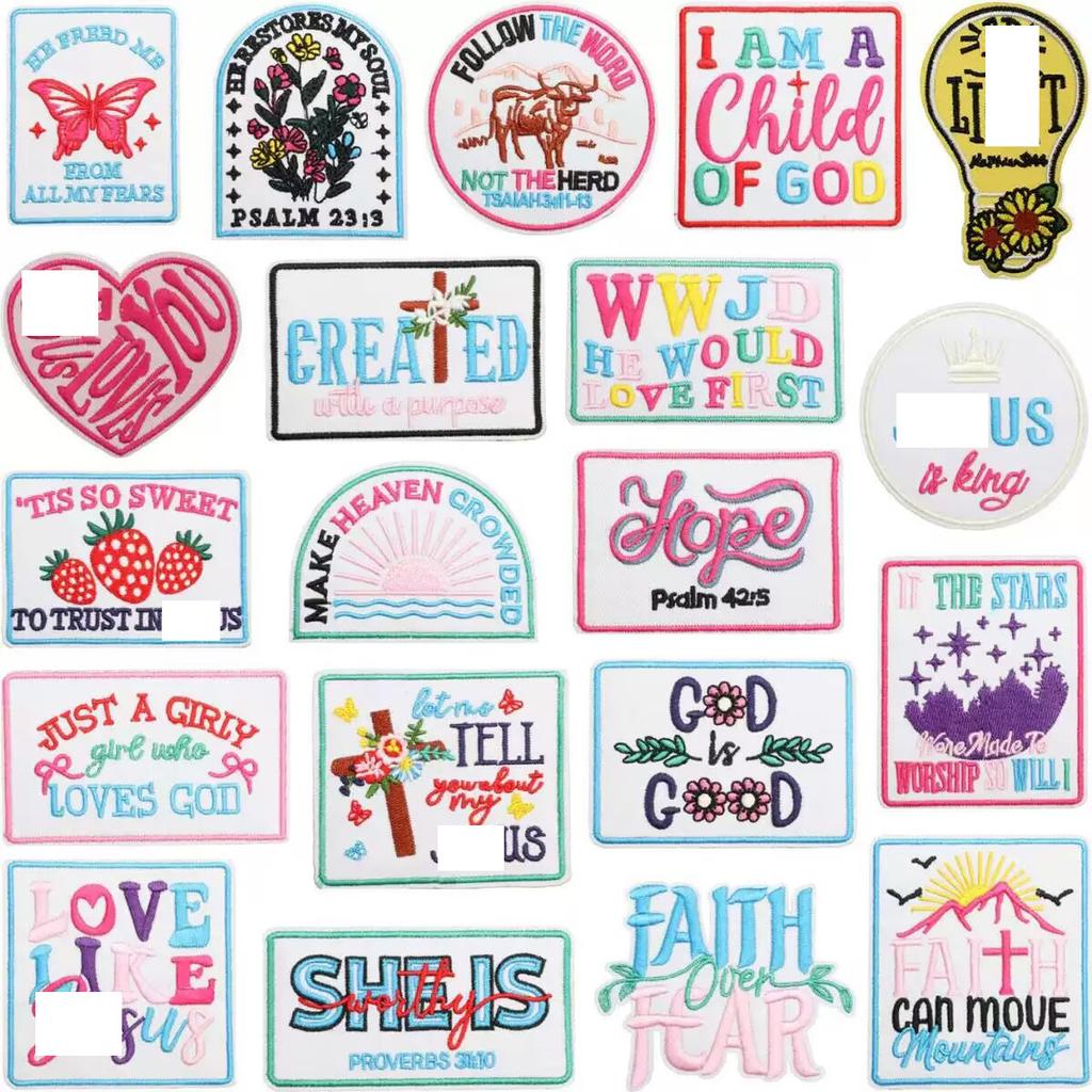 Son Of Jesus Embroidery Cloth Sticker Holiday Costume Decoration Faith Quotes Patch Sticker Flower Letter Embroidery Chapter Ironing