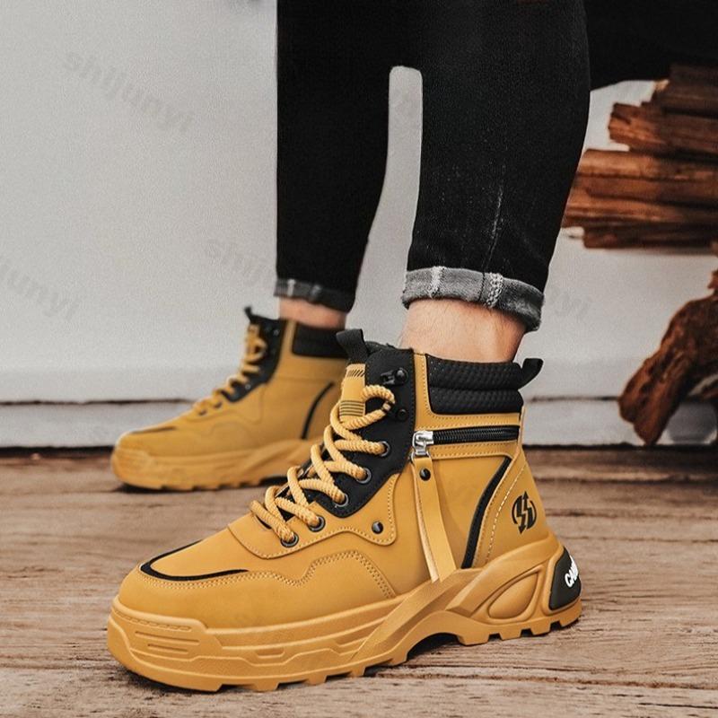 Fashion Men's Niche High Top Thick Soled Casual Short Boots 2025 Winter Fashion Trend Versatile Comfortable Non Slip Chunky Ankle Boots