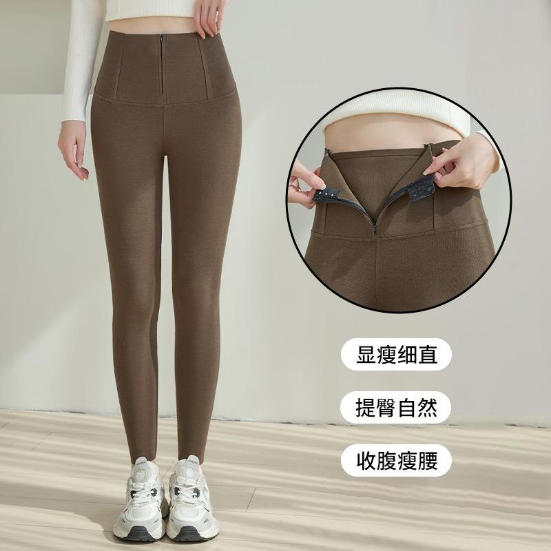 Zipper leggings women's thin new bottoming belly yoga autumn and winter velvet leggings