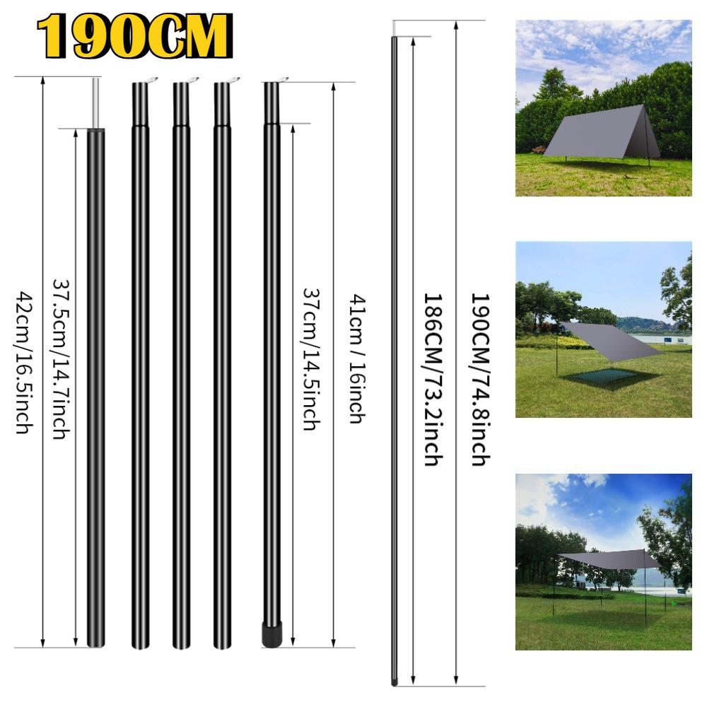 Set of 2 Tent Poles Adjustable Tarp Poles Steel Rods for Tarp Canopy Hiking Camping Replacement with Pegs & Reflective Ropes