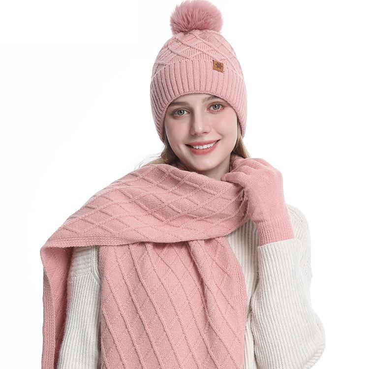 High Quality Winter Knitted Warm Set Custom Logo  Winter Gifts for Men and Women Scarf Beanie Hat and Gloves