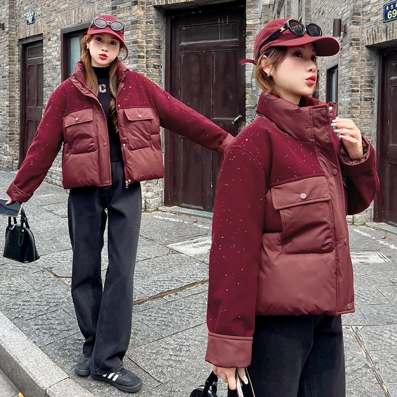 Small foreign style splicing cotton-padded jacket short 2025 winter new fashion cotton-padded jacket small cotton-padded jacket