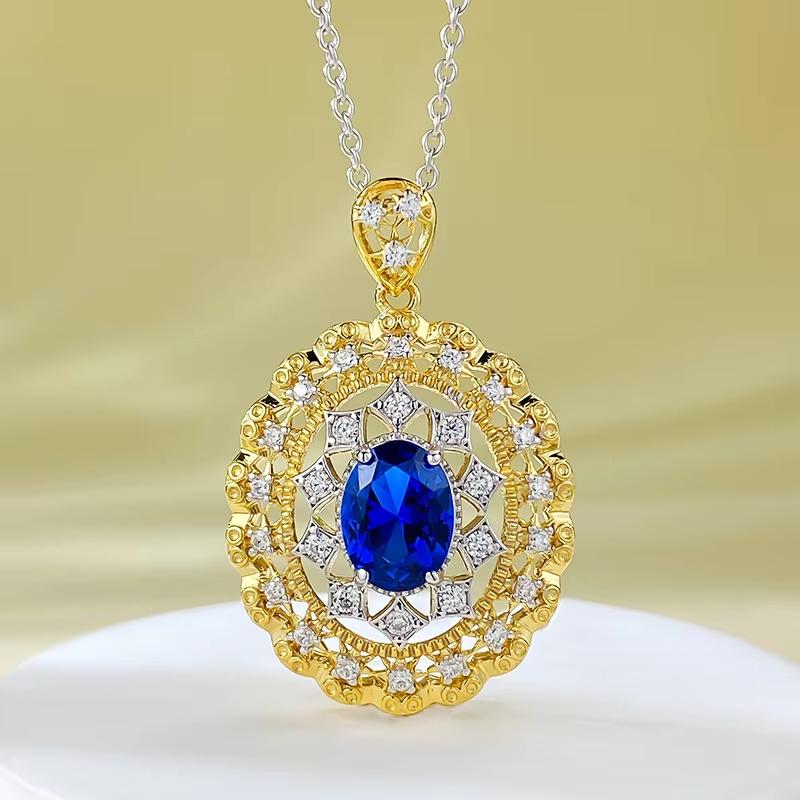 2023 New 5A Zircon Italian Craft Palace Style Sapphire Necklace Pendant for Women and Women's Jewelry