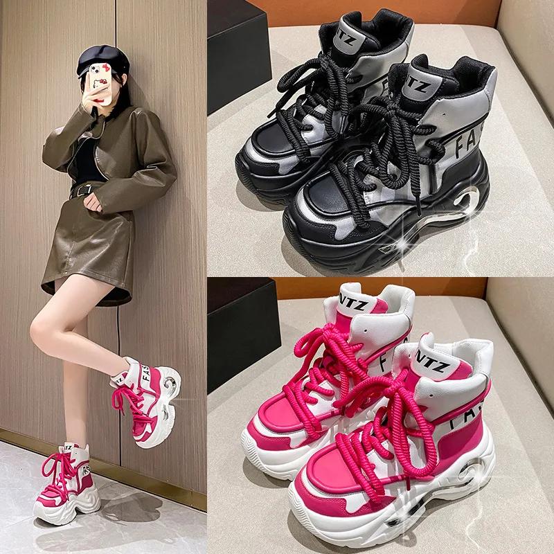 Popular Pop Shoes European Station Popular Autumn and Winter New Round Head Women's Shoes Thick Sole Colored High Top ShoesWomen