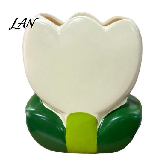 Desktop Storage for Eyebrow Pencils Tulip Makeup Brush Holder, Resin Cosmetic Organizer Vanity Desk, Cute Flower Pen Decorative Bud Container