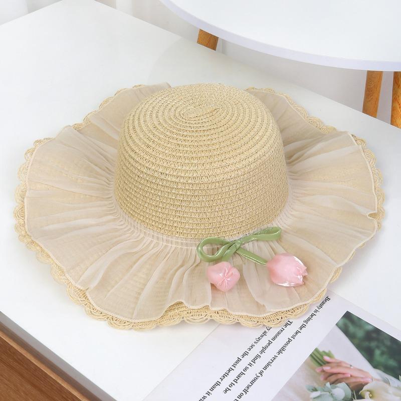 Lace Bow Big Brim Straw Hat Seaside Beach Sunscreen Hat Ladies Pretty Sun Hat