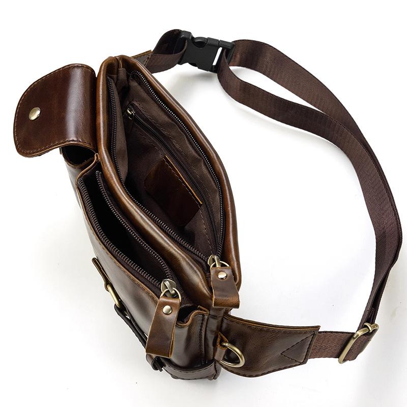 Men'S Leather Fanny Pack Retro Men'S Waist Satchel Cowhide Outdoor Breast Bag Men'S Bag Messenger Bag