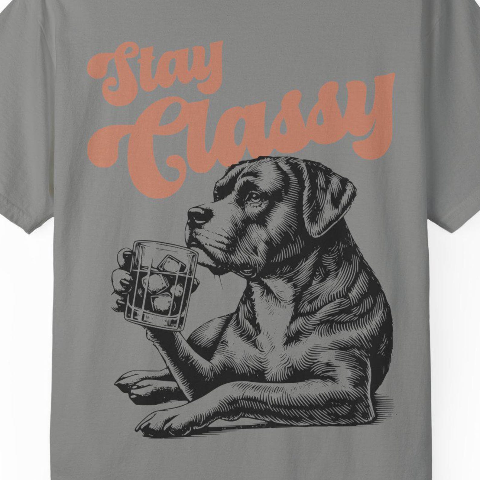Dog with Whiskey Glass T-Shirt: Vintage Stay Classy Graphic Tee S