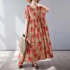 Simple and Fashionable Long Skirt Summer Short Sleeved Round Neck Printed Dress