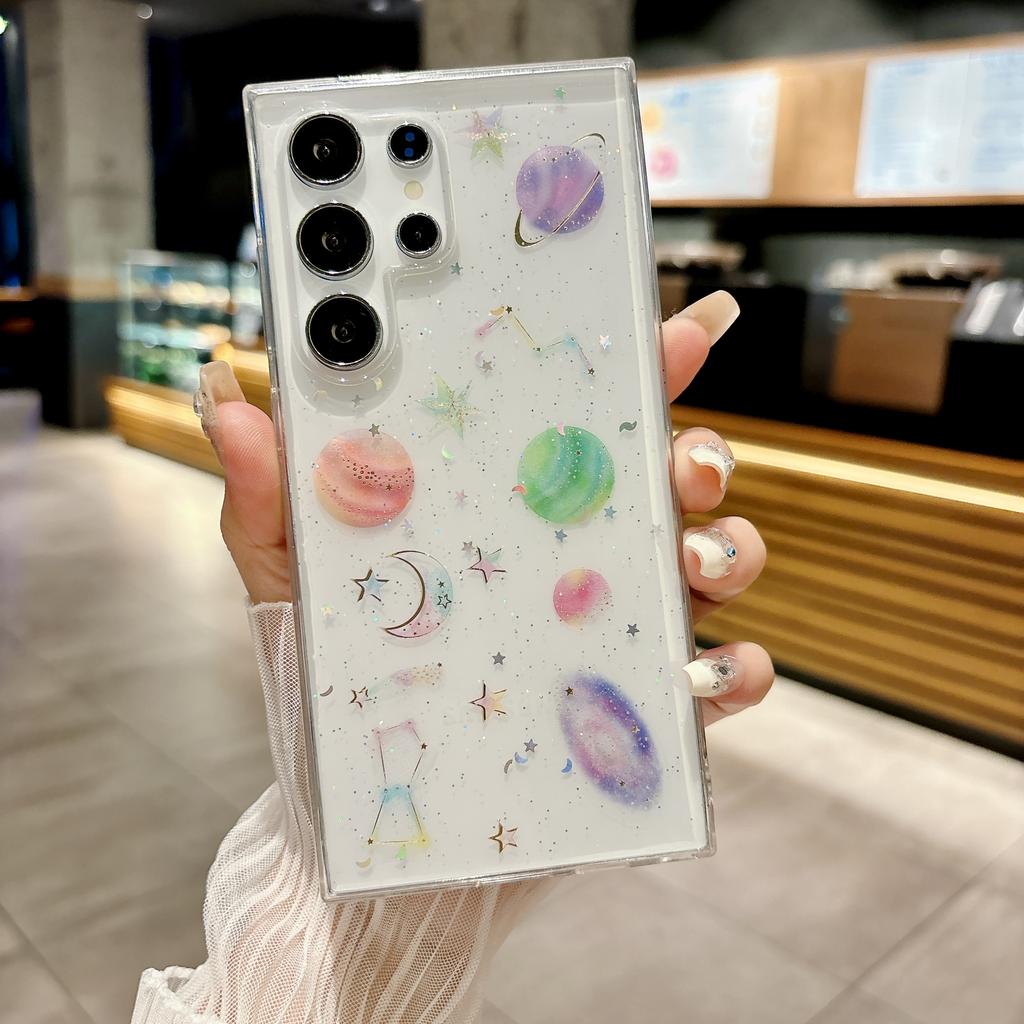 Clear Silicone Glitter Star Planet Case For Samsung Galaxy S24 S23 Plus Ultra FE A55 A35 A25 A15 A54 A34 A14 A05 A04S Soft Cover