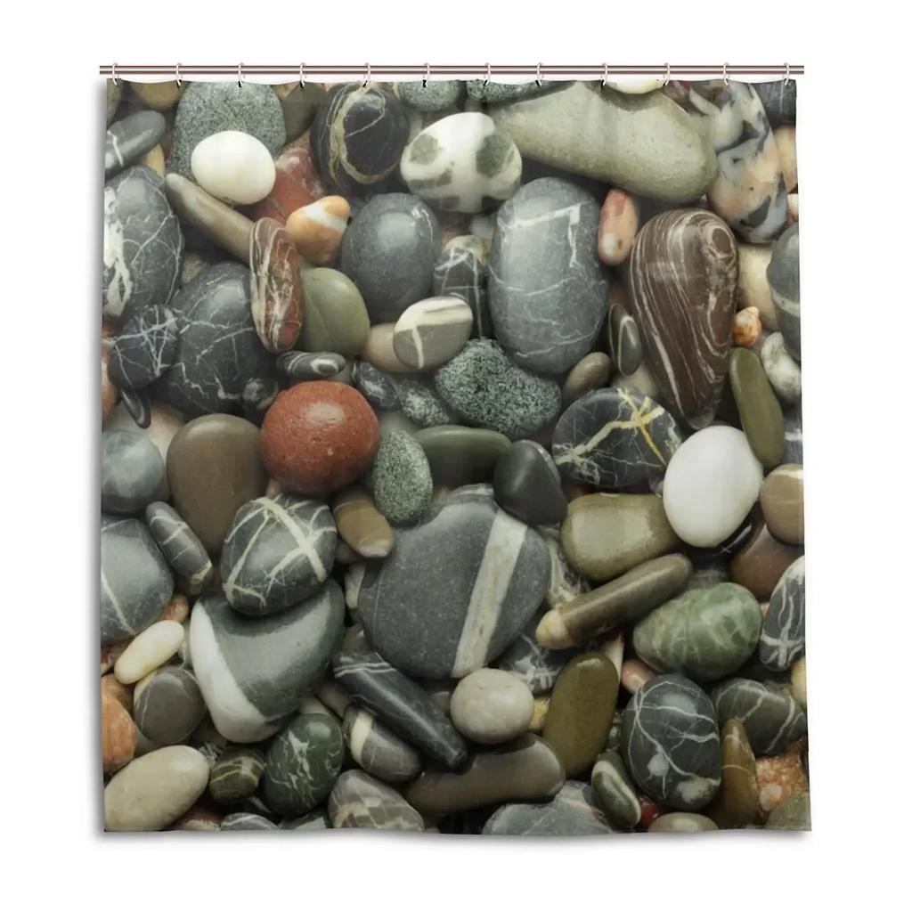 Pebble Printed Shower Curtain Mildew Washable Curtain with Hook Bathroom Decorative Curtain Rocks 3D Shower Curtains 240*180cm