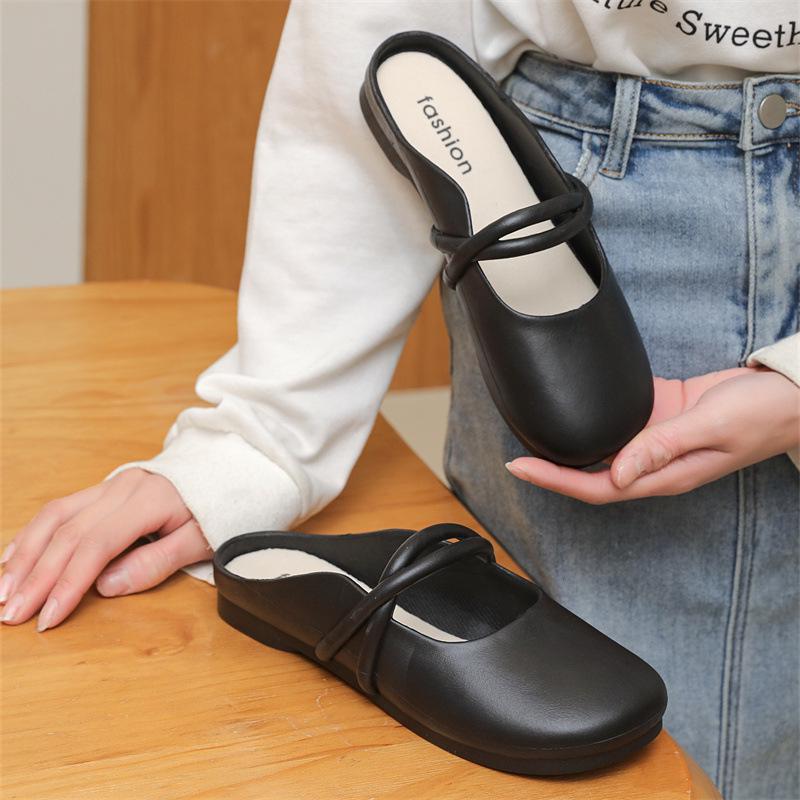 Women's Summer French Closed-Toe Flat Slippers - Super Soft, Stylish, Casual PVC Half-Slippers for a Relaxed Look