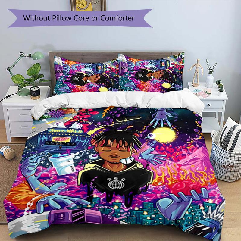3pcs Juice WRLD1 Pattern Bedding Set Duvet Cover Set Includes Duvet Cover &pillowcases, Perfect All Season Bedroom Decoration & Gift