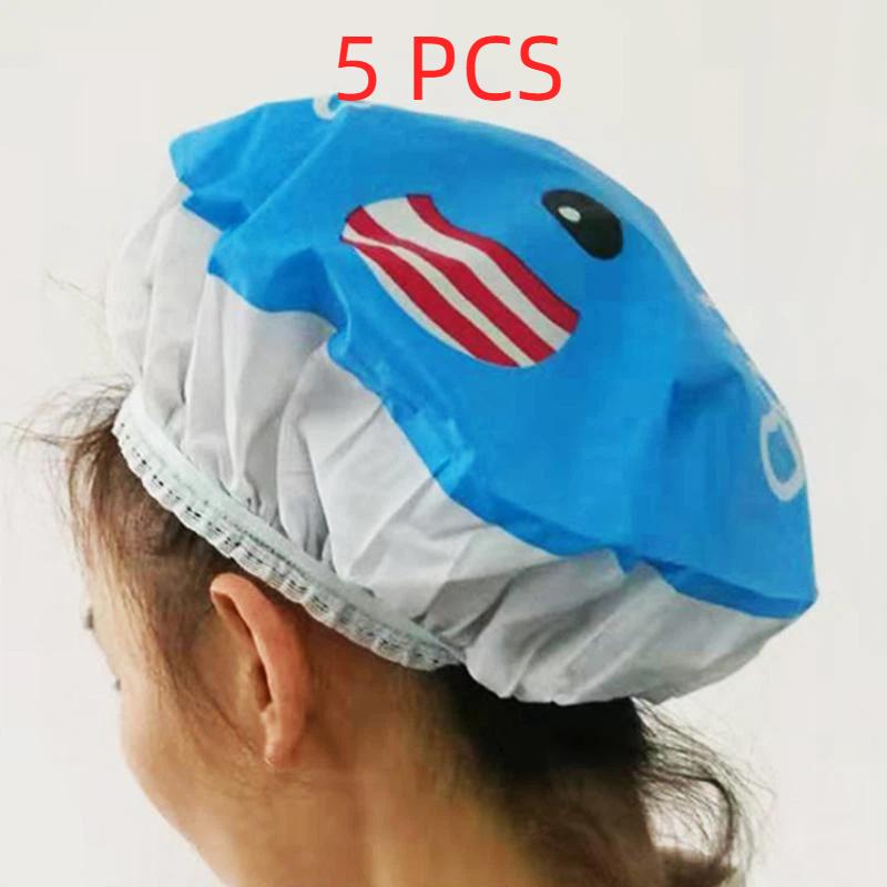 Cartoon Pattern Shower Cap Soft Lace Elastic Edged Waterproof Reusable for Bath SPA Sauna Women Girls Daily Use