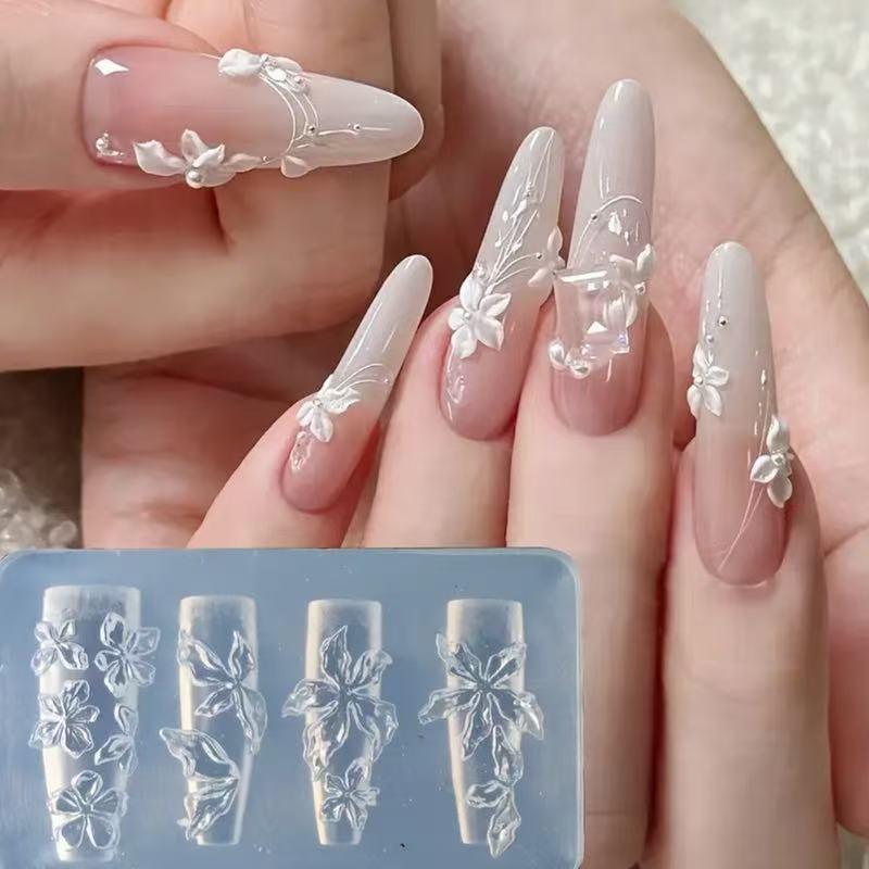 Flower Serie 3D Silicone Nail Accessories Carving Mold Ice Flower Lily Diy Template Nail Art Carving Mold Charms