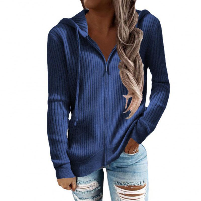 

Женский повседневный кардиган, пальто, свитер с капюшоном и длинными рукавами, свободный топ на молнии в полоску больших размеров