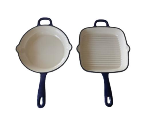 

Hot Sale 2 Pcs Enamel Coated square and Round Cast Iron Fry Pan Set красный
