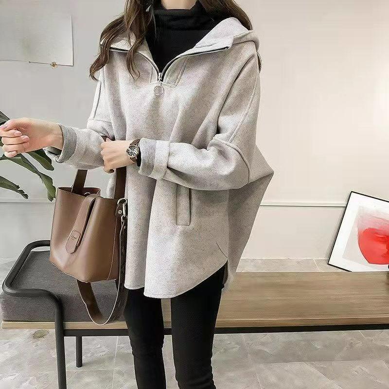 

Толстый свитер на молнии с плюшем, женская верхняя одежда, осень и зима, худи на молнии, настоящий карман, блузка, куртка, женский тренд S серый