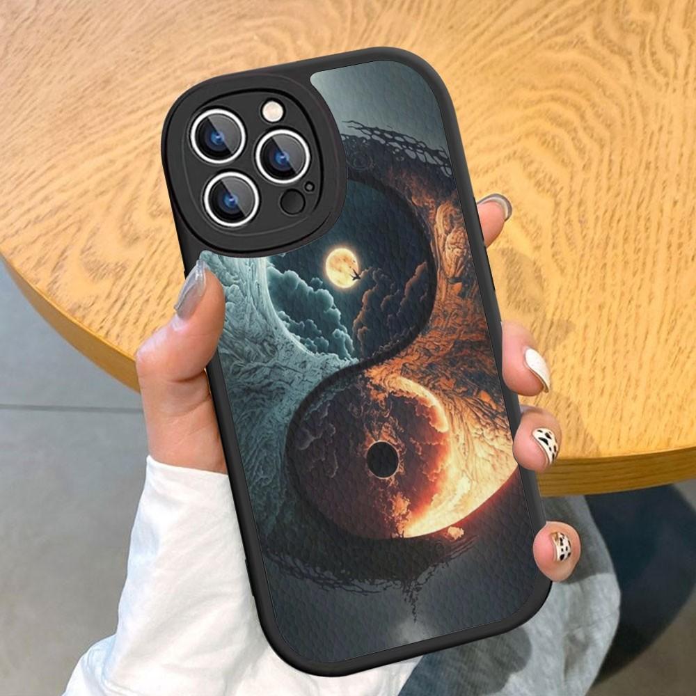 Naturalize Yin and Yang Chinese Tai Chi Pouzdro na telefon z tvrdé kůže pro iPhone 14 13 12 Mini 11 14 Pro Max Xs X Xr 7 8 Plus Fundas