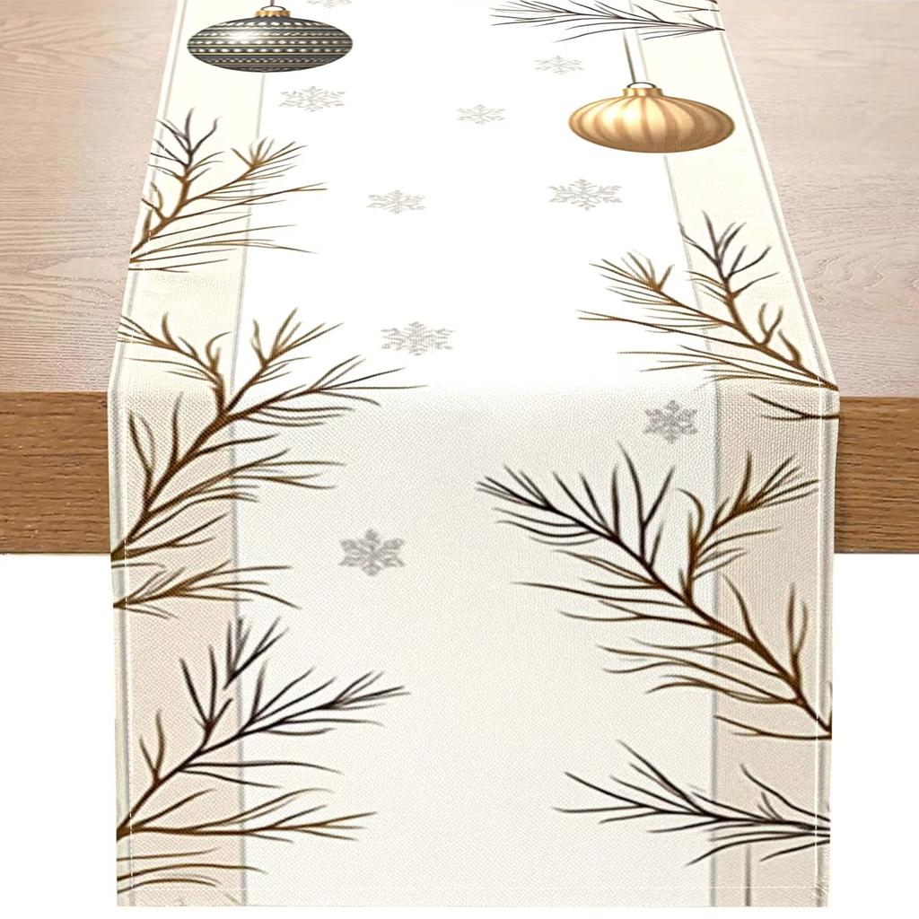 Weihnachtslicht Luxus Tischläufer Schwarz Gold Schneeflocken Baumzweigmuster Für Weihnachtsfeier Feiertags-Heimdeko