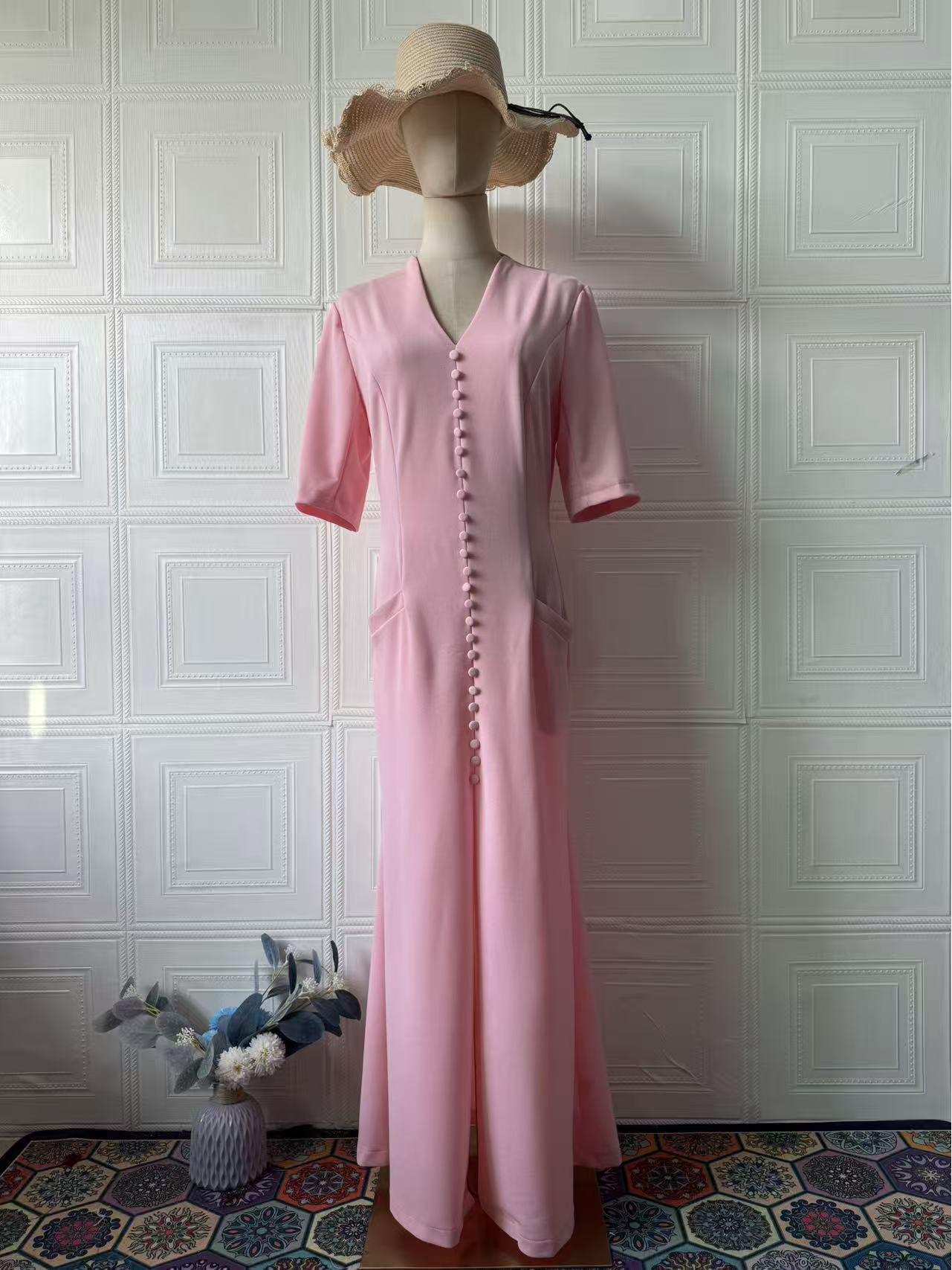 Элегантное европейское и американское трансграничное платье с коротким рукавом и длинным подолом - Новый стиль лета 2025 XL розовый