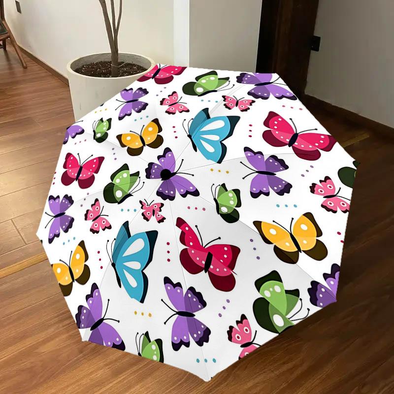 1PC butterfly pattern Umbrella-8-Rib Reinforced Portable Folding Travel Suitable for All Seasons Outdoor Daily Use-G373