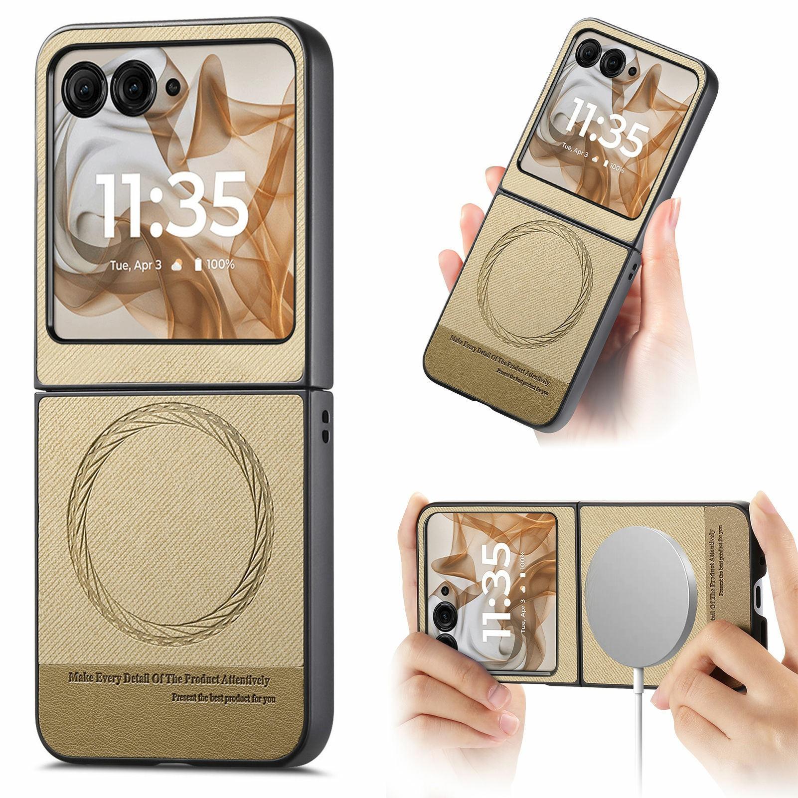 

For Motorola Razr 50 5G Case Magnetic Case Denim Texture Leather Back Cover E
