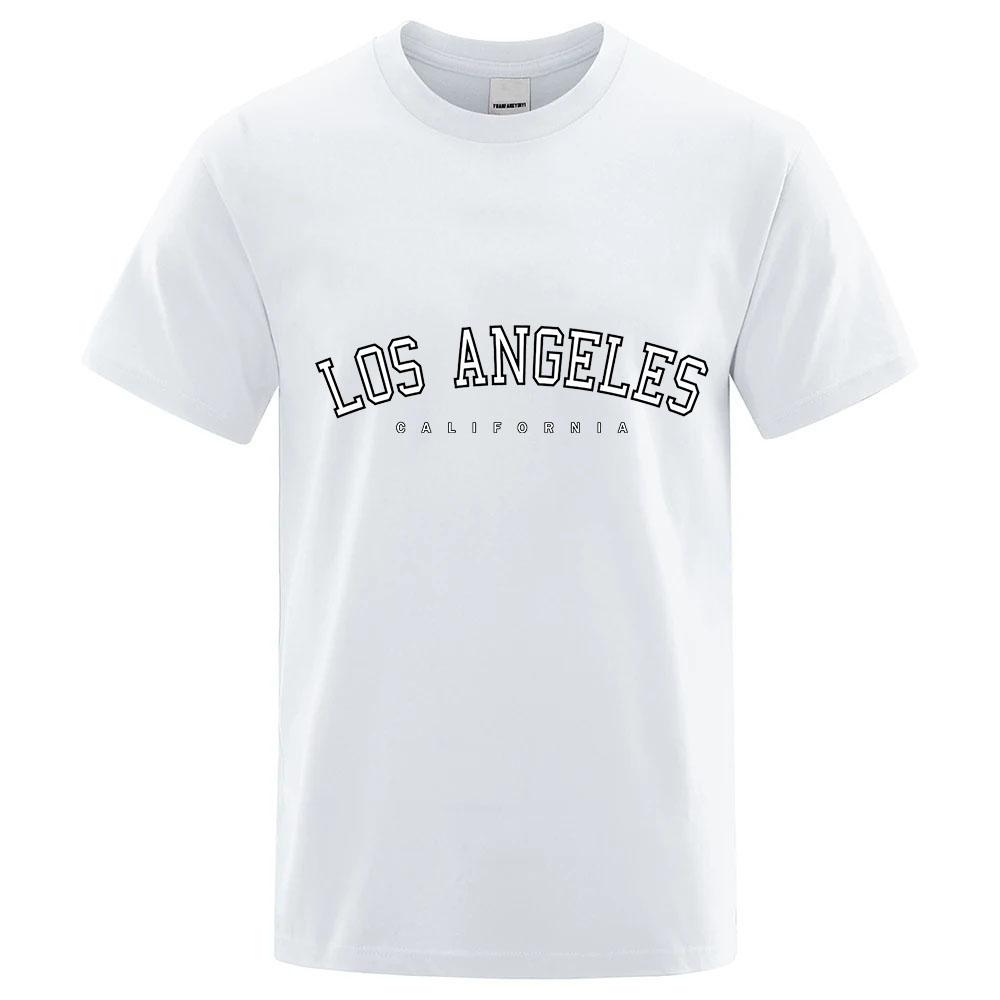 Los Angeles Letter Design Summer Unisexs Silk Ice Round Collar Simple Running Fitness Suit Breathable Thin Quick Dry Tshirt