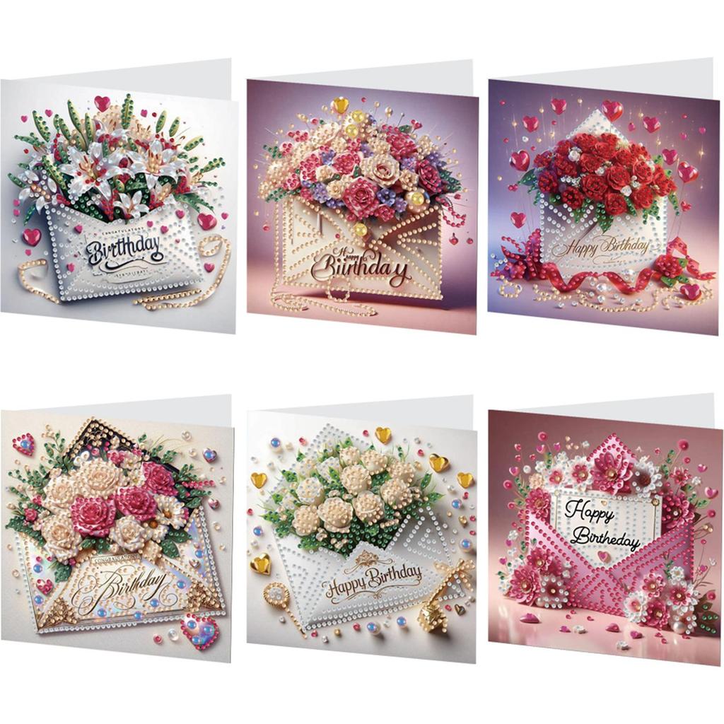 6pcs DIY Diamond Painting Greeting Card Set Rhinestone Diamond Art Mosaic Postcards Creative Birthday & Thanksgiving Card Kit