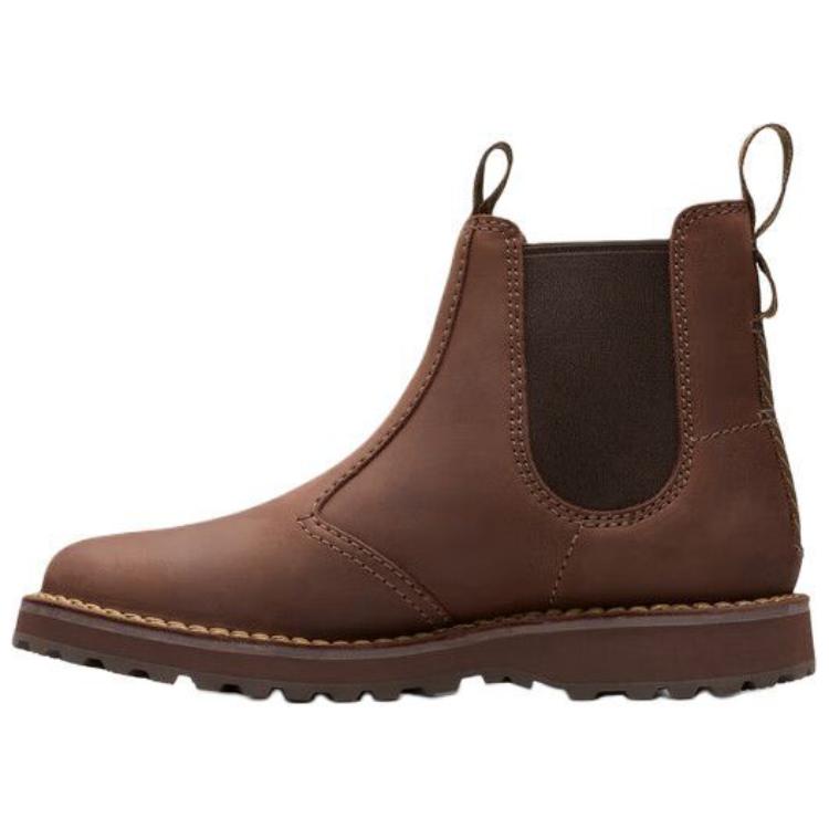 Clarks Two-Layer Cowhide Round Toe Lightweight Mid-Calf Chelsea Boots 3Cm Men boots Brown 261789887