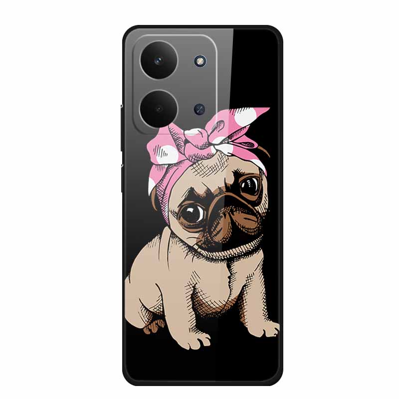 Glas-Rückseite für Redmi 15C 4G Hülle 15 C Niedliche Cartoon-Hülle aus hartem gehärtetem Glas mit weichem Stoßfänger für Redmi 15C Hüllen Coques Fundas