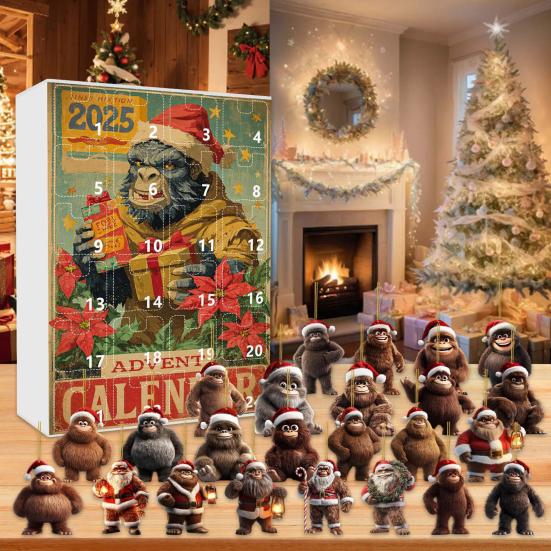 Advent Calendar 24-Day Countdown Decoration Ape Man Themed Family Christmas Advent Calendar Festival Hanging