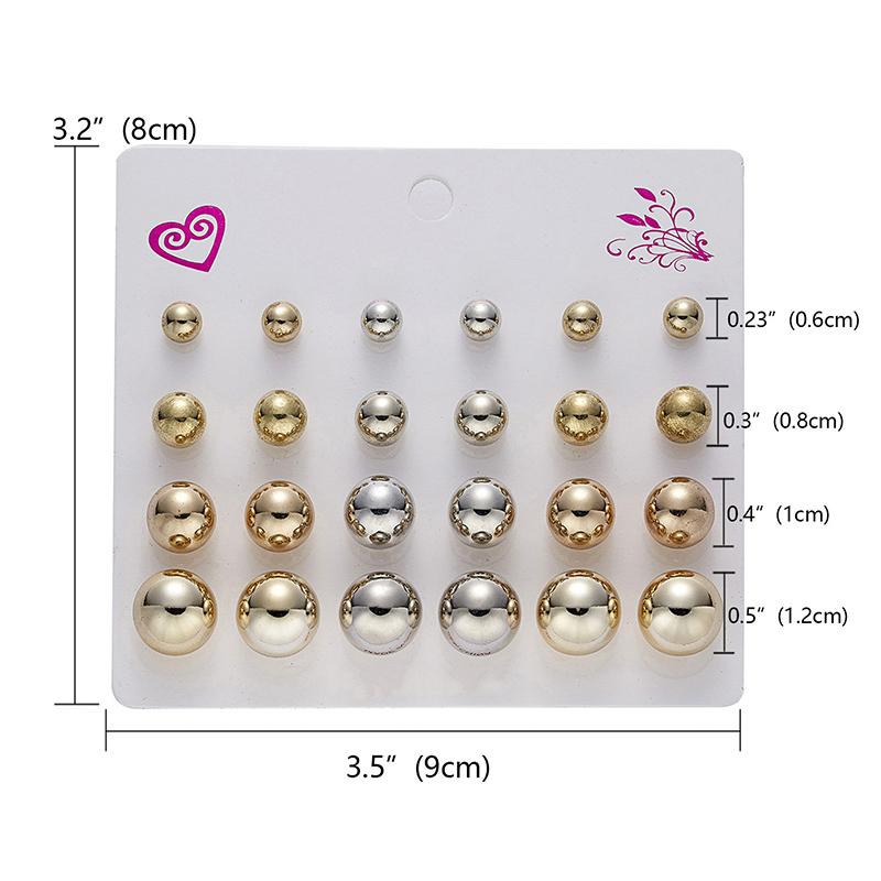 12Pair/Set Mixing Crystal Zircon Round Stud Earrings Women Girls Ear Accessories