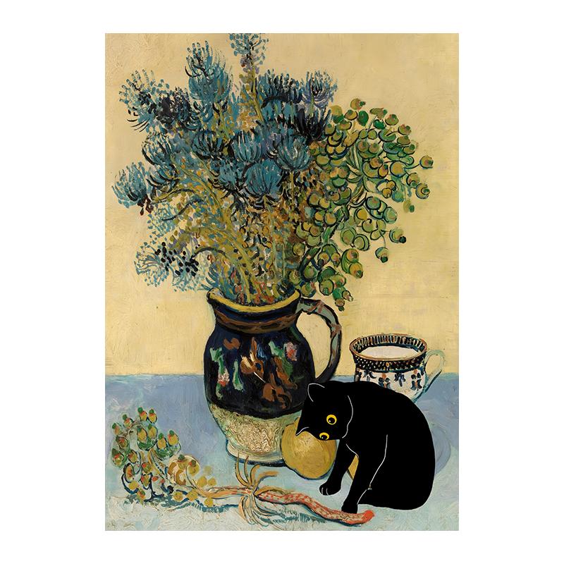 Van Gogh Black Cat Sunflowers Funny Art Matisse Monet Canvas Painting Posters And Prints Wall Pictures For Living Room Decor