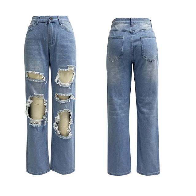 

2026 Fashionable Women s High-Waisted Casual Slim Fit Ripped Straight-Leg Jeans XXL світло-синій колір