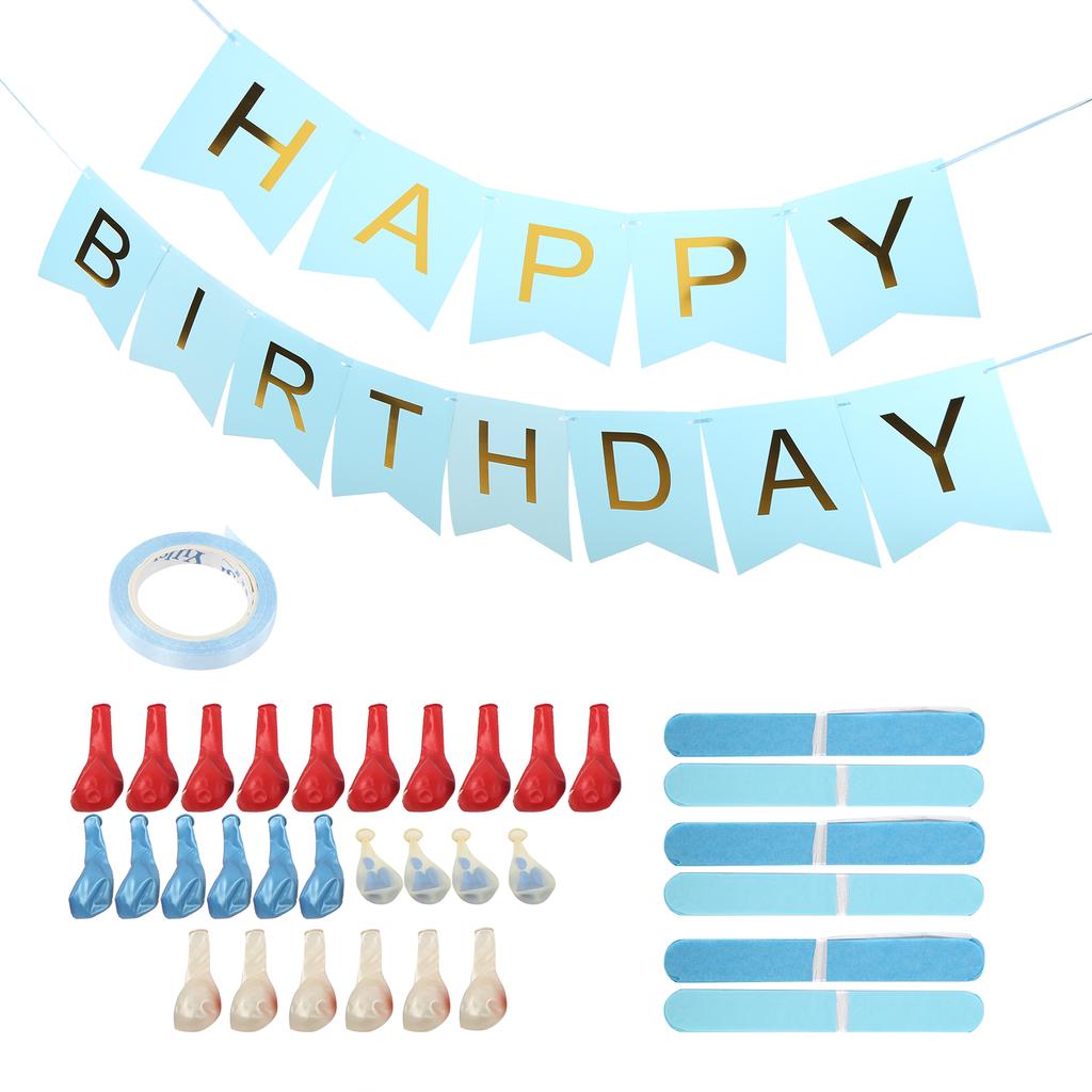 Birthday Party Balloon Paper Flower Ball Decorative Balloon Card Decoration AccessoryBlue Set